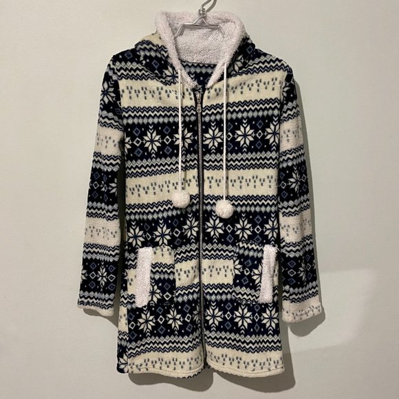 Fuzzy Holiday Snowflakes Zip Cardigan - Picture 1 of 2